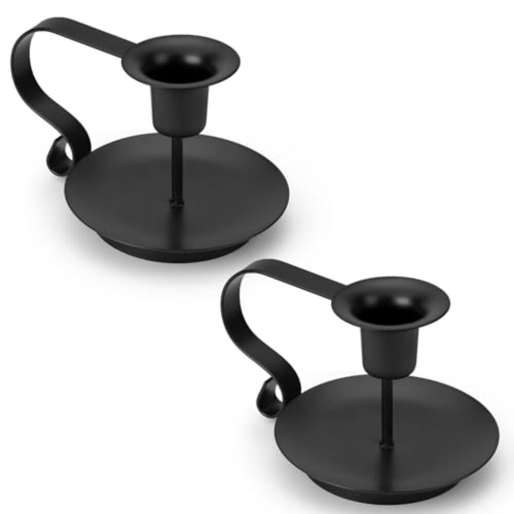 Black Metal Taper‎ Candle Holders Set of 2